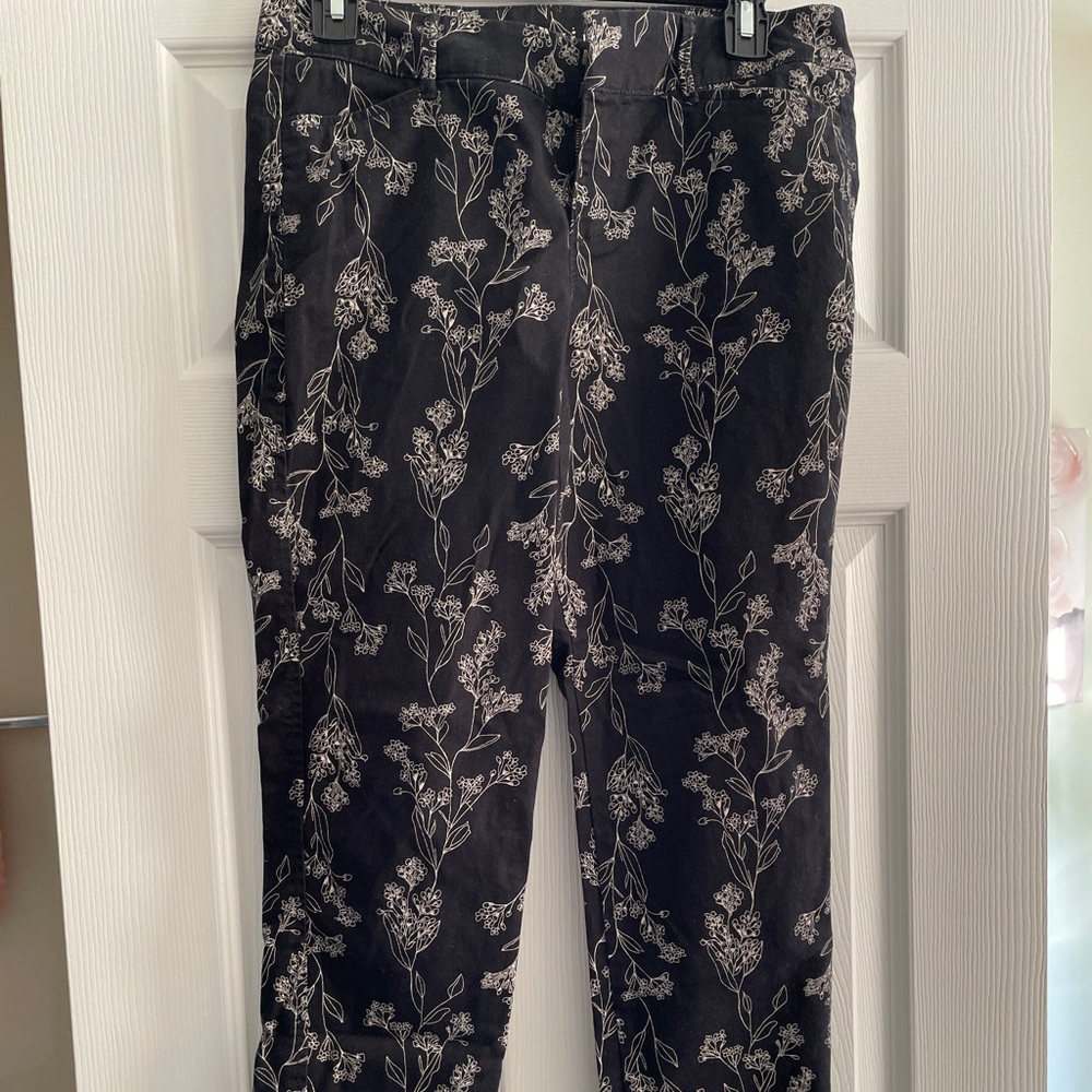 Black Pants with White Floral Print - Women's Size 2